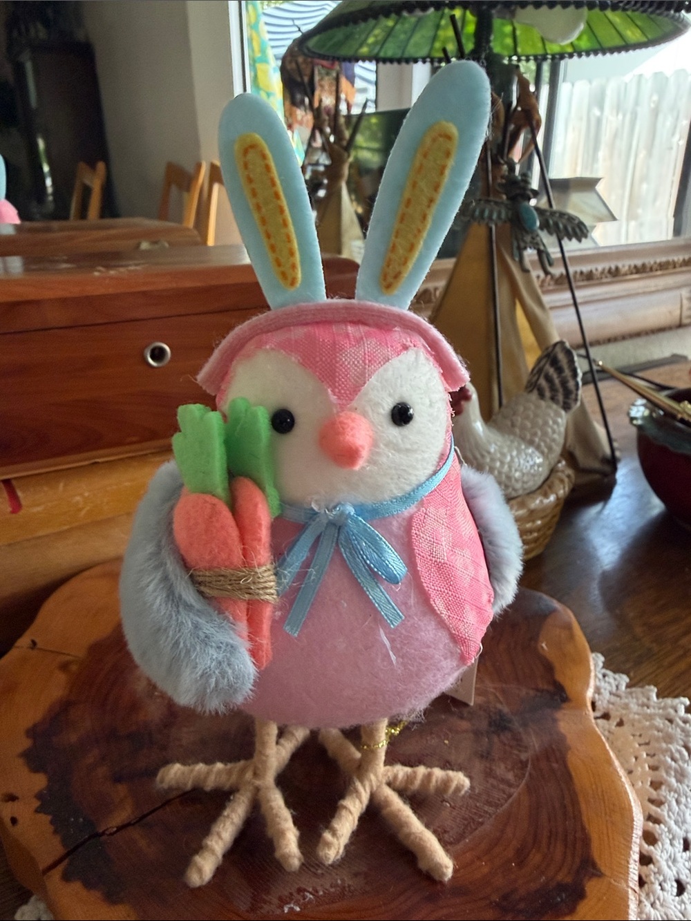 Spritz Pink and Blue Bunny-Owl Plush Small Pet Toy with Felt Carrot